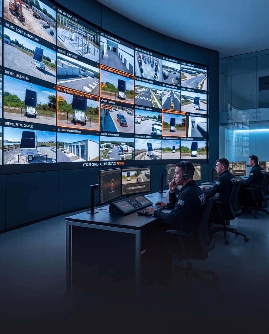 VDS SOC operators verifying AI alerts on a live video wall