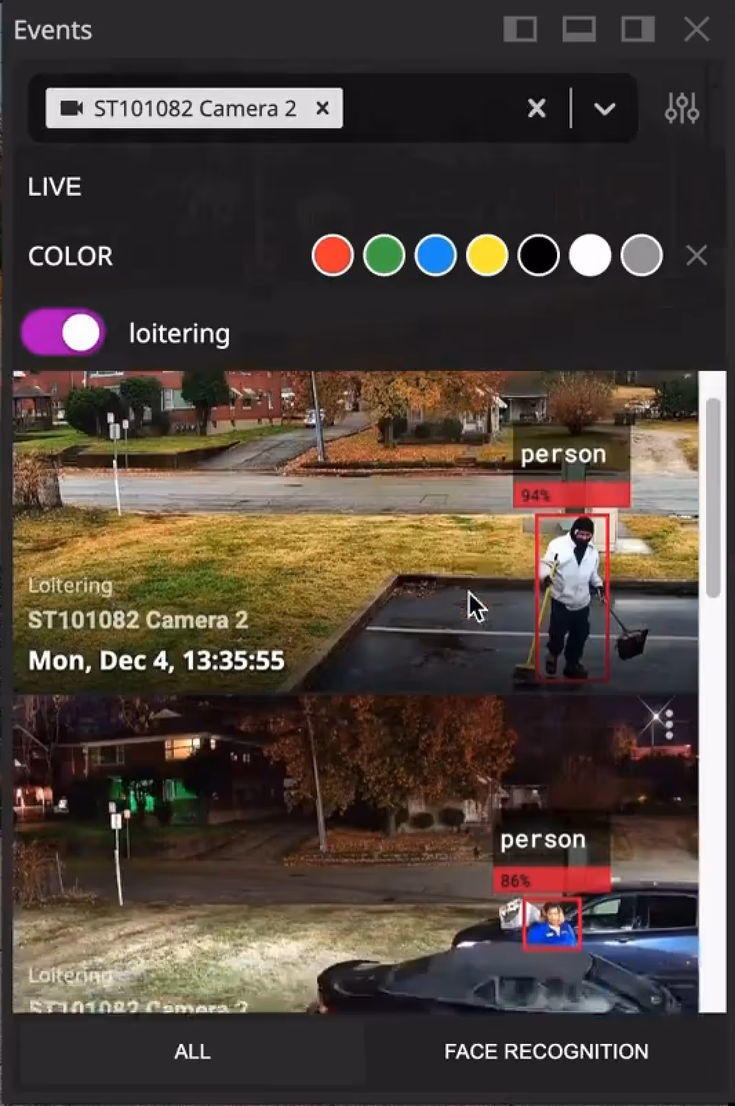Loitering detection alert on person dwelling in restricted area