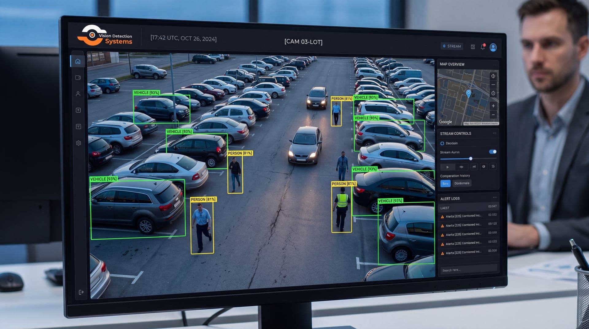 AI analytics dashboard detecting objects on a VDS feed
