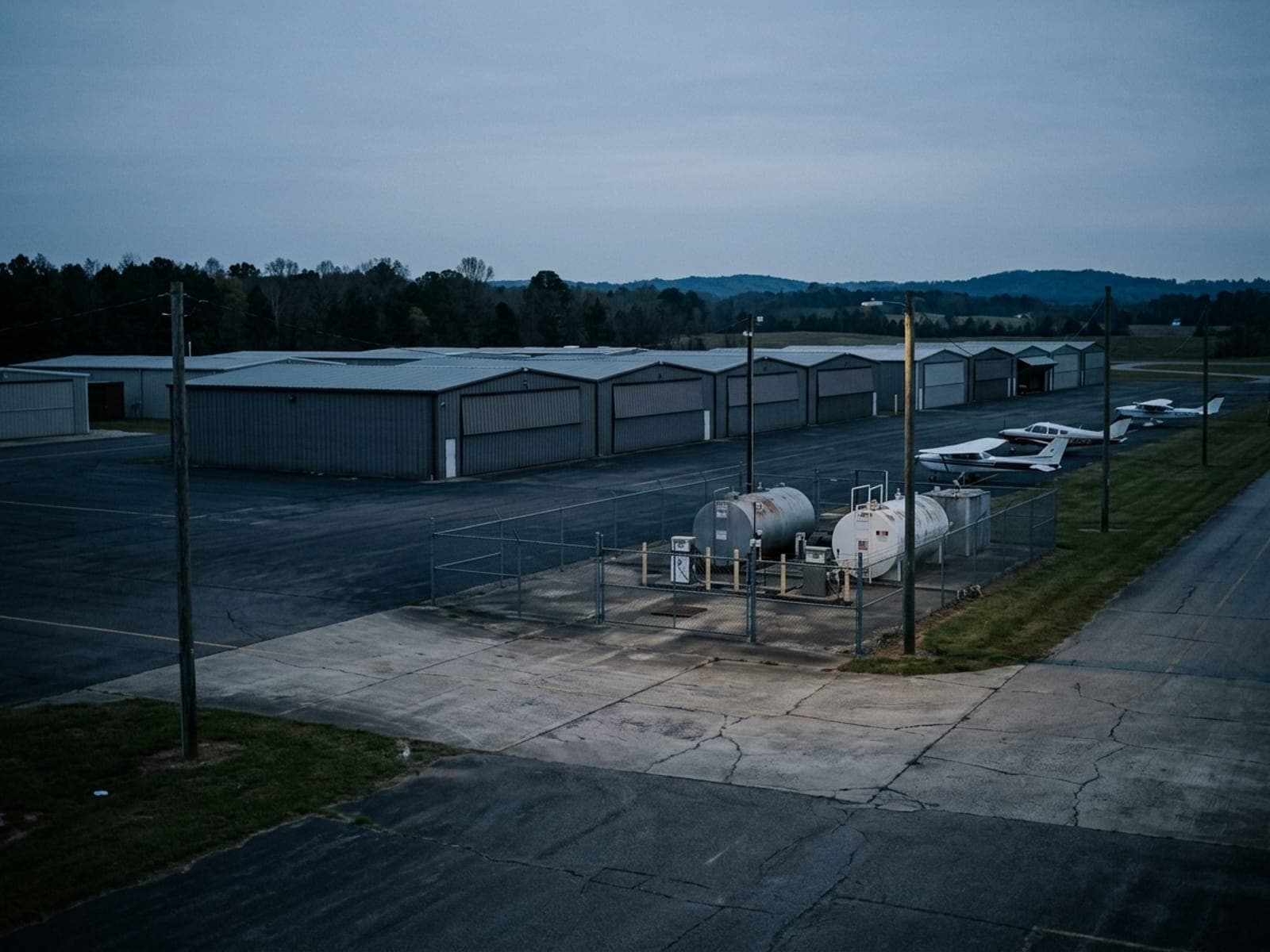 Fuel-farm theft and hangar break-ins risk area at a general aviation site