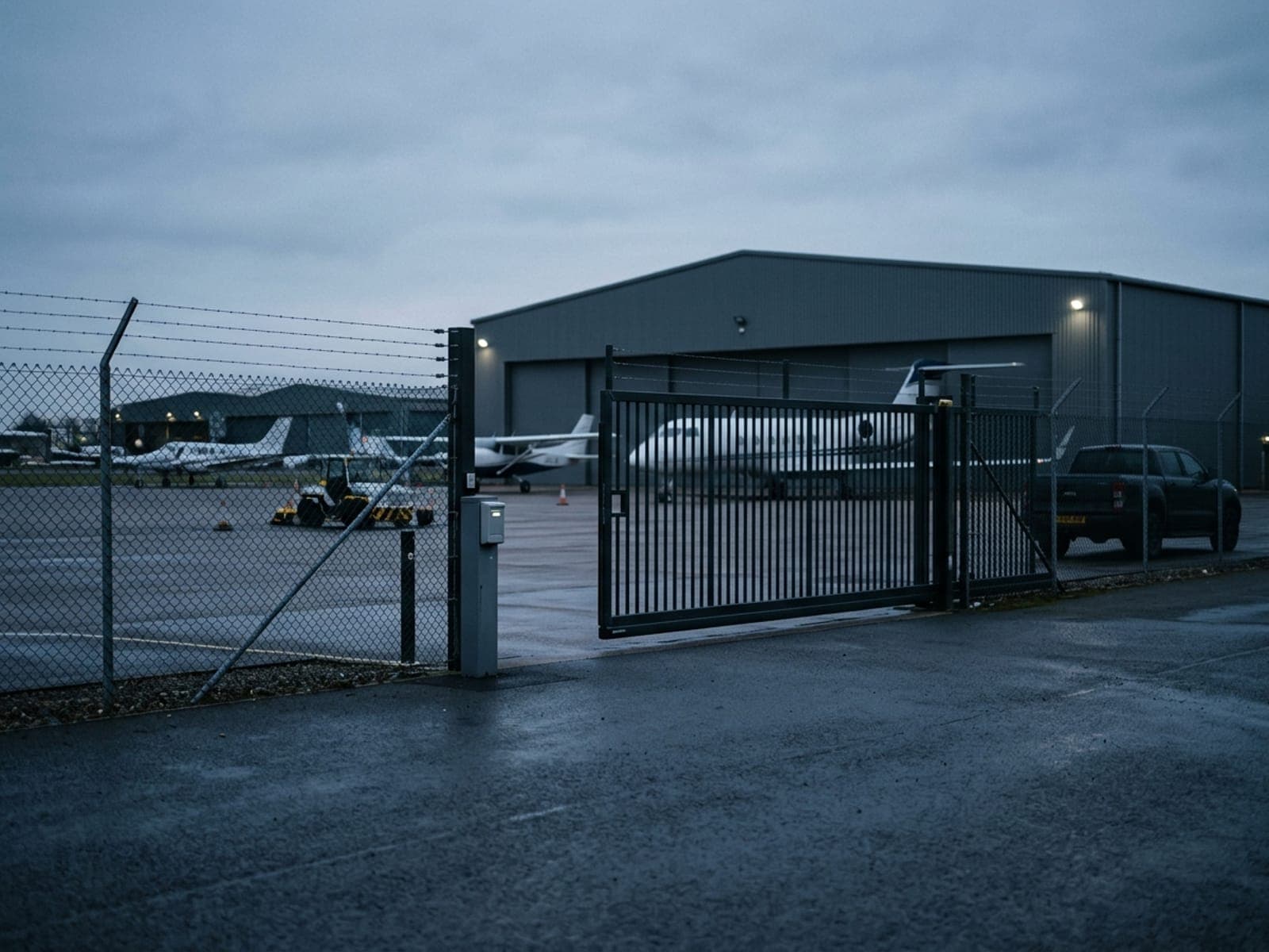 Unauthorized ramp and gate access risk area at a general aviation site