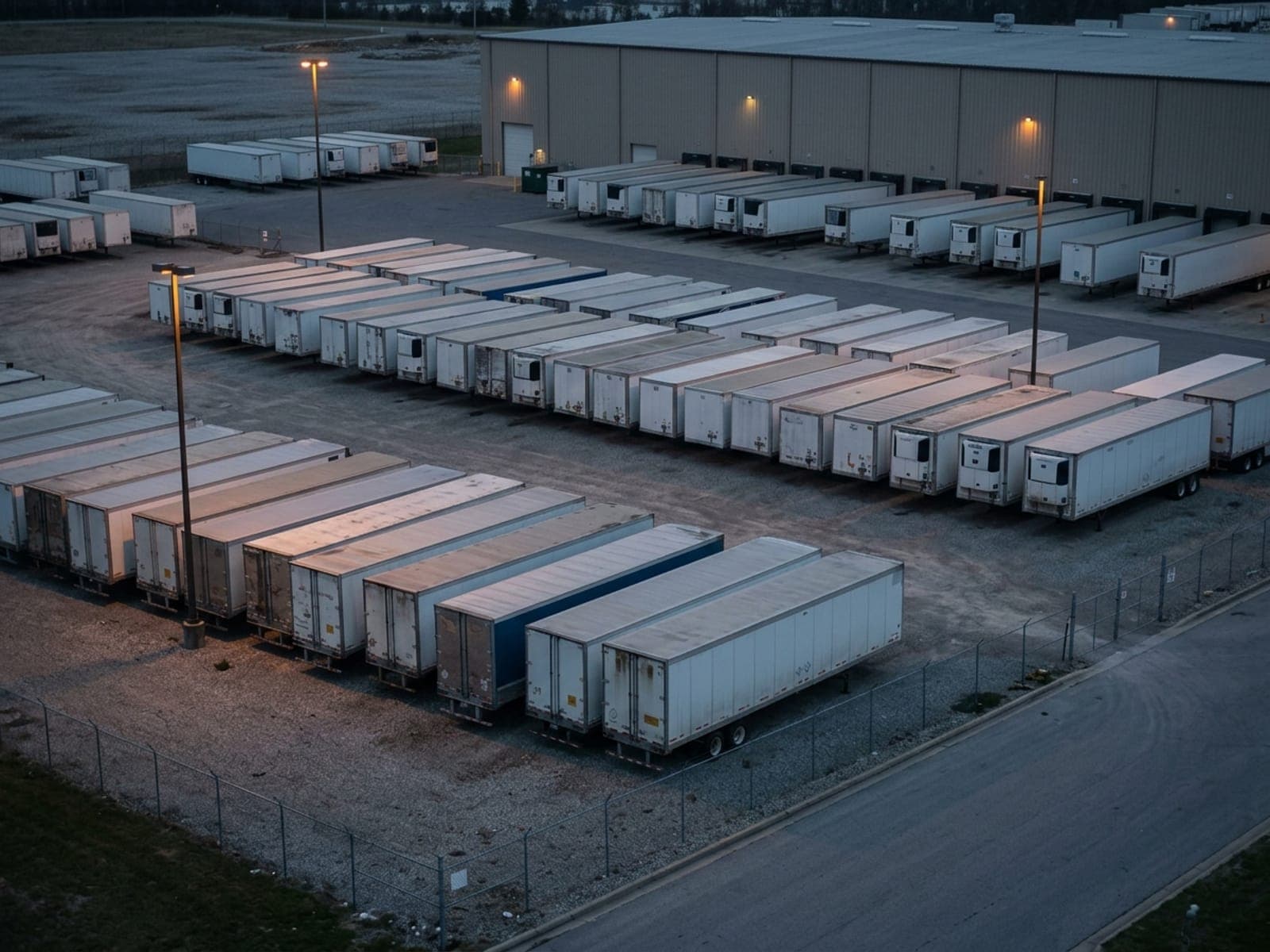 Loaded trailers disappear overnight risk area at a truck & cargo yards site
