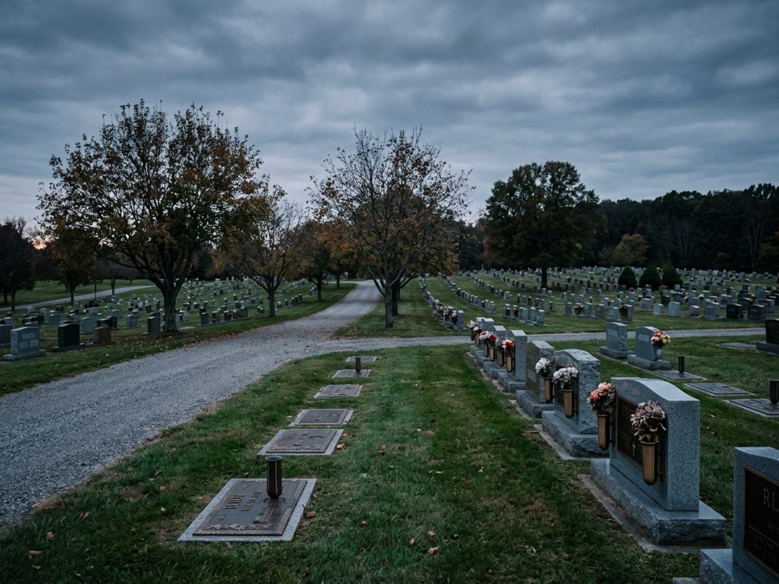 Bronze vases, plaques, and metal theft risk area at a cemeteries site