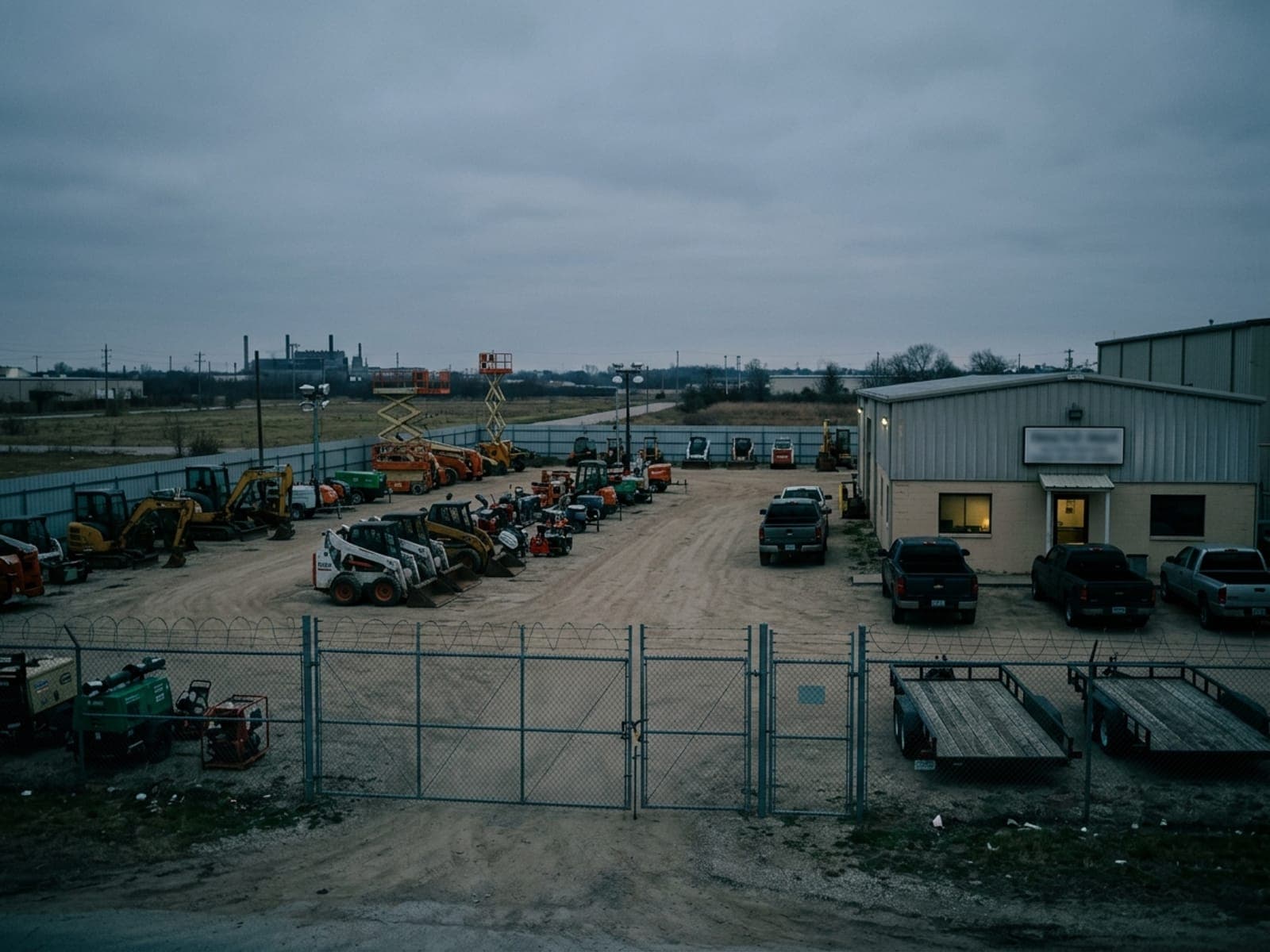 After-hours yard breach and fraud risk area at an equipment rental site