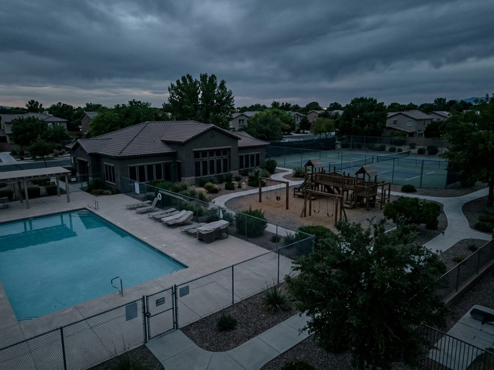 Vandalism and after-hours trespass risk area at an HOA & communities site
