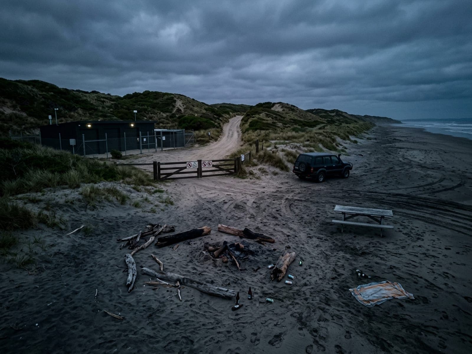 After-hours beach trespass risk area at a coastal & waterfront site