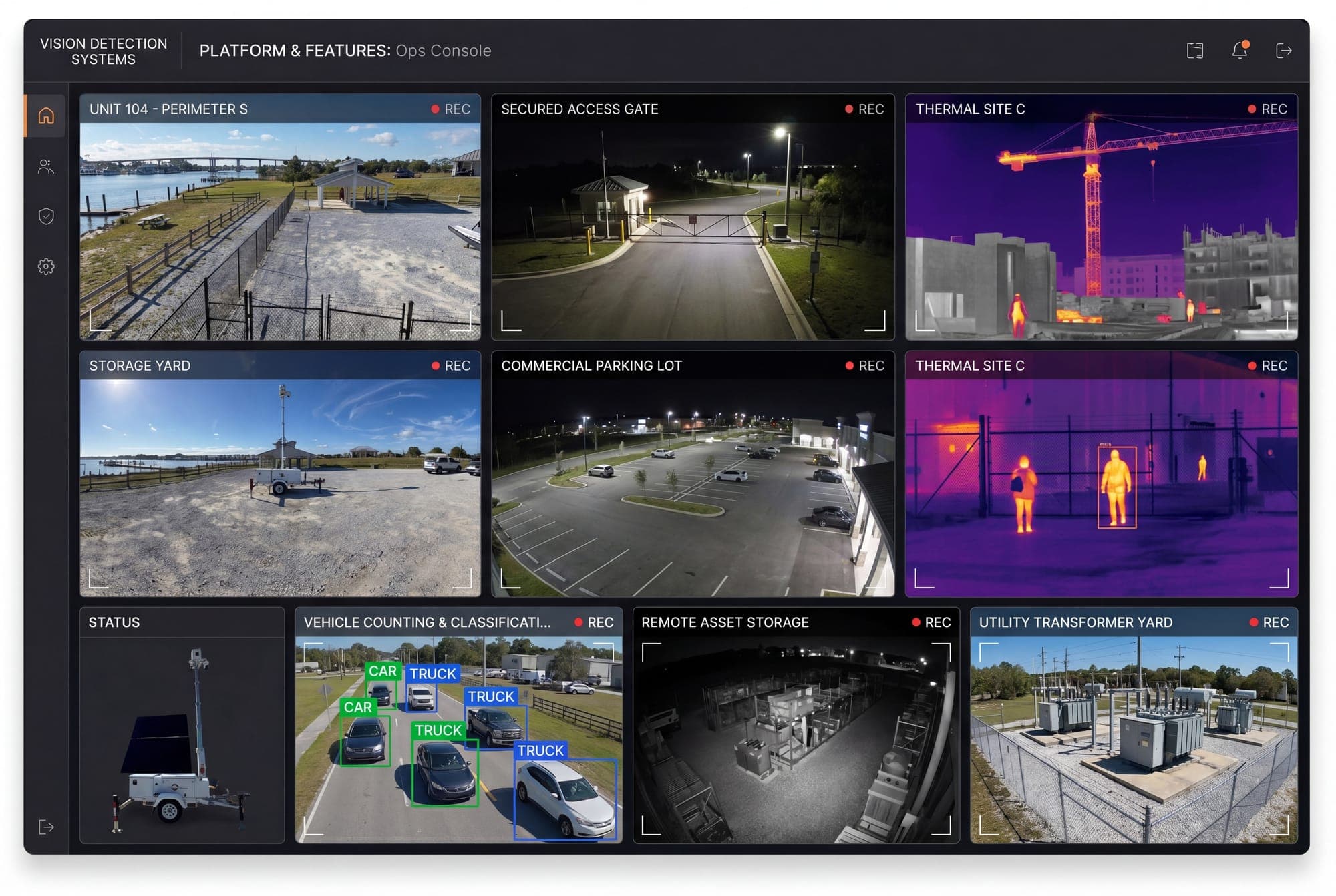 VDS mobile app showing live camera feeds and push alerts