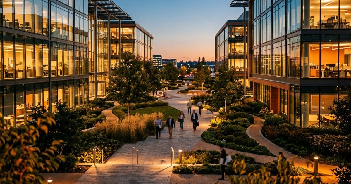 Enterprise campus at dusk