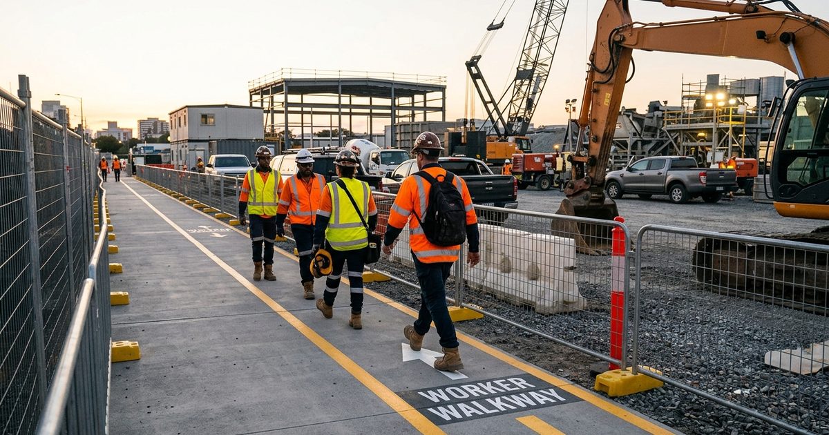 Marked pedestrian corridor on an active jobsite