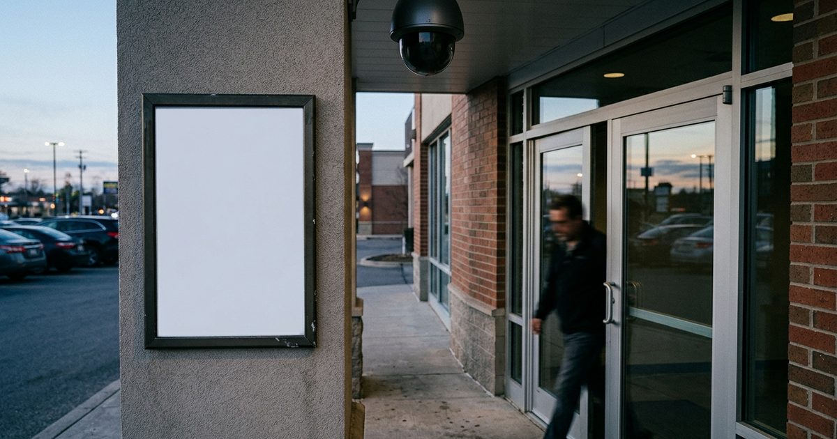 Camera signage location at a commercial entrance