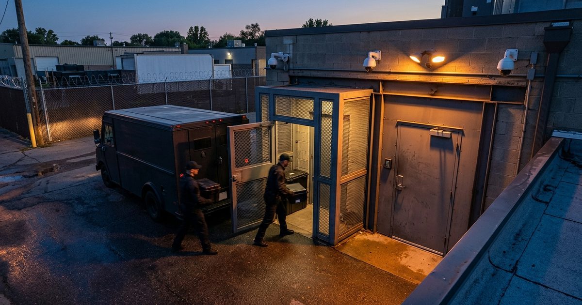 Hardened rear delivery entrance of a dispensary