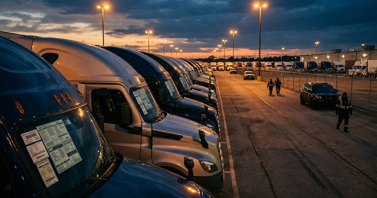 New inventory rows under dealership lot lighting