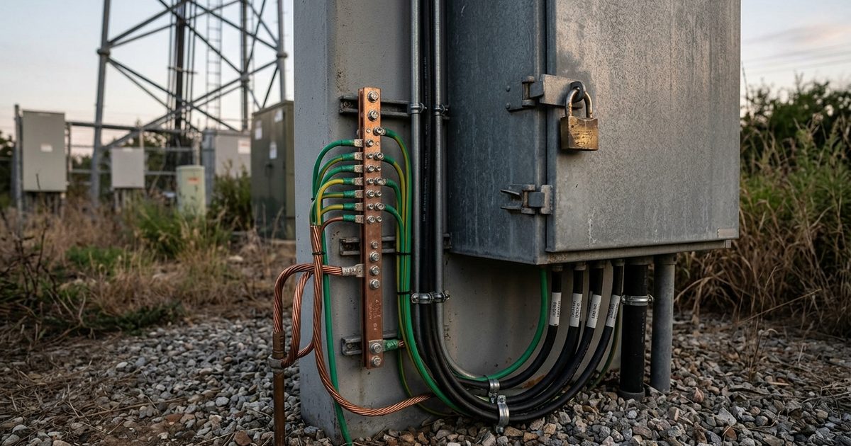 Grounding and coax at a tower-base shelter
