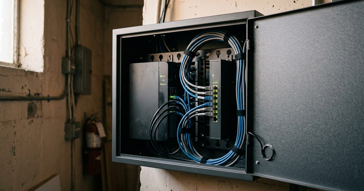 On-site NVR and network switch in a wall cabinet