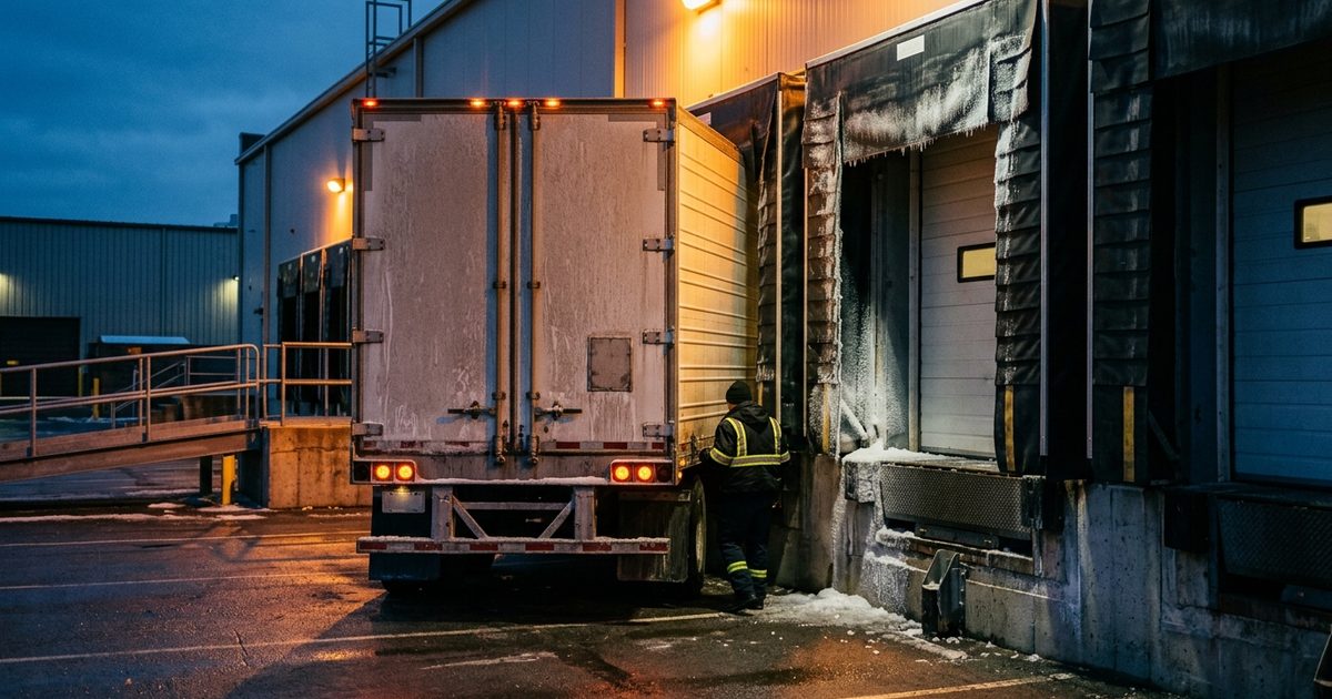 Cold dock doors with a docked reefer trailer