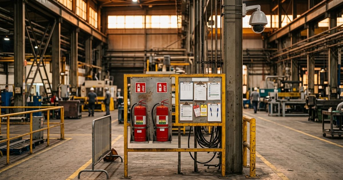 Hot-work station on a framed floor under camera coverage