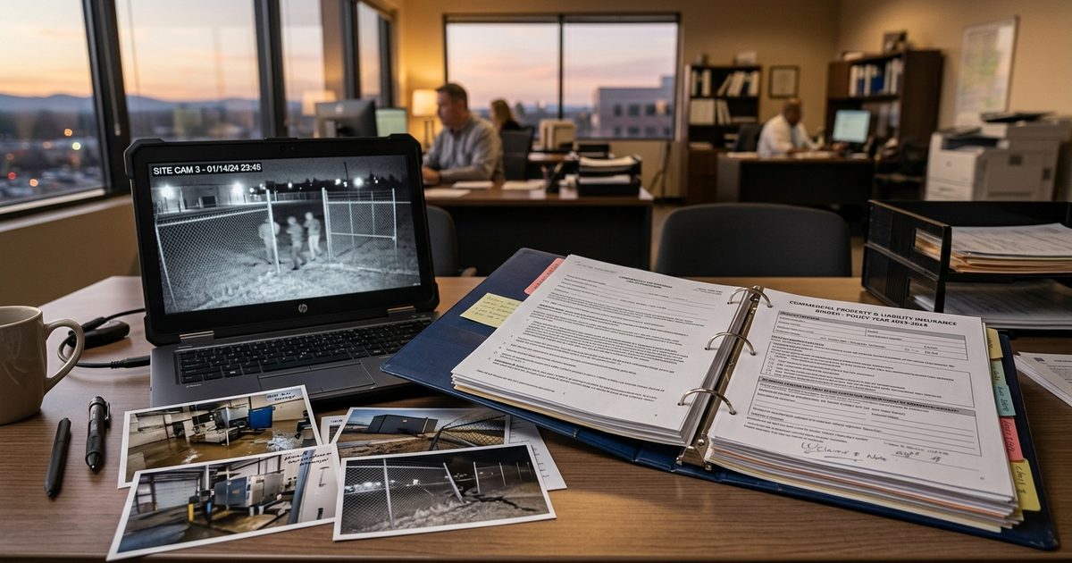 Reviewing site footage alongside an insurance claim