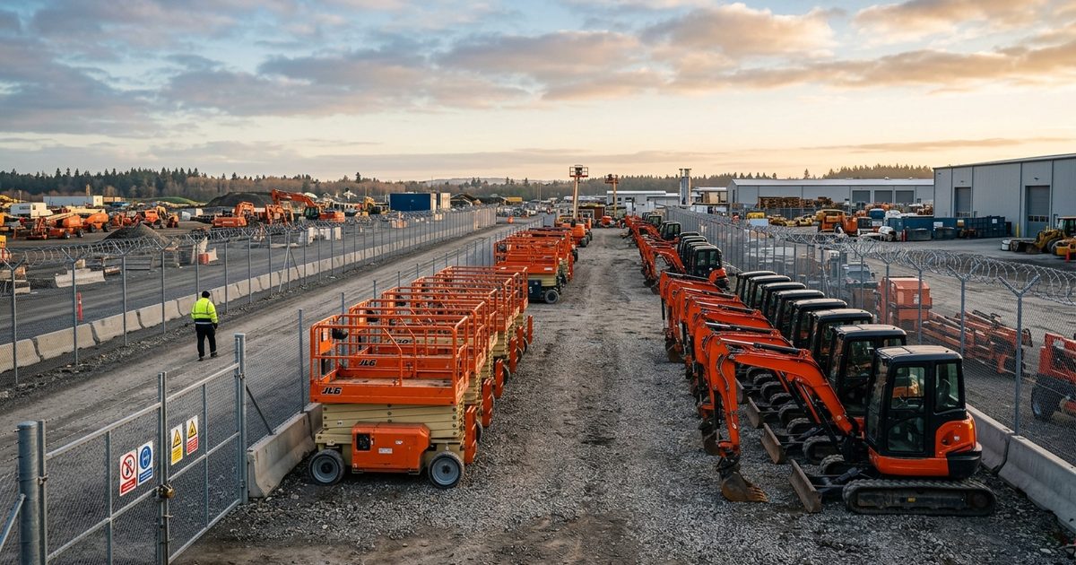 Rental fleet lined up in a fenced yard