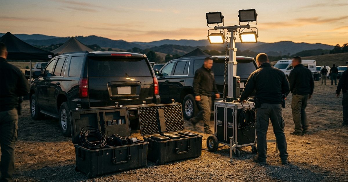 Production equipment staged at basecamp