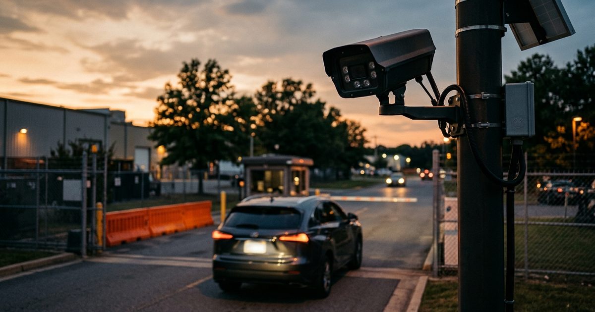 Fixed LPR camera at a private lot entrance