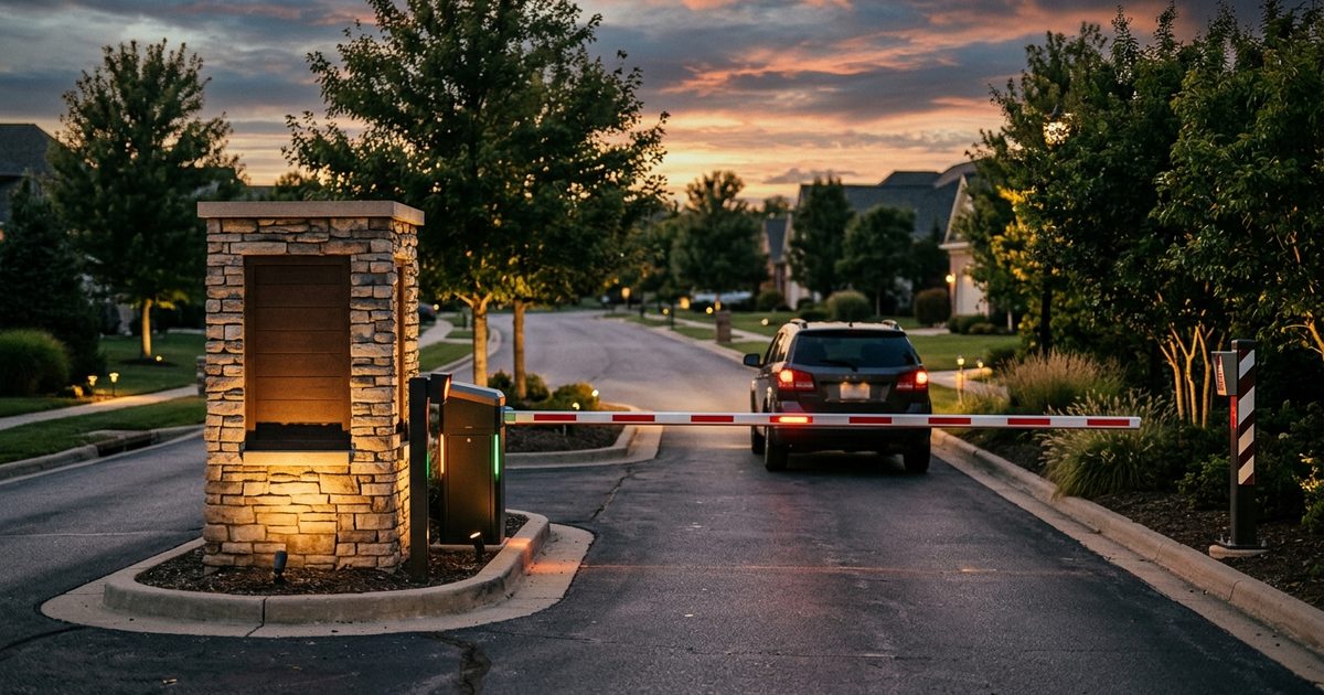 Community entrance and gate after hours