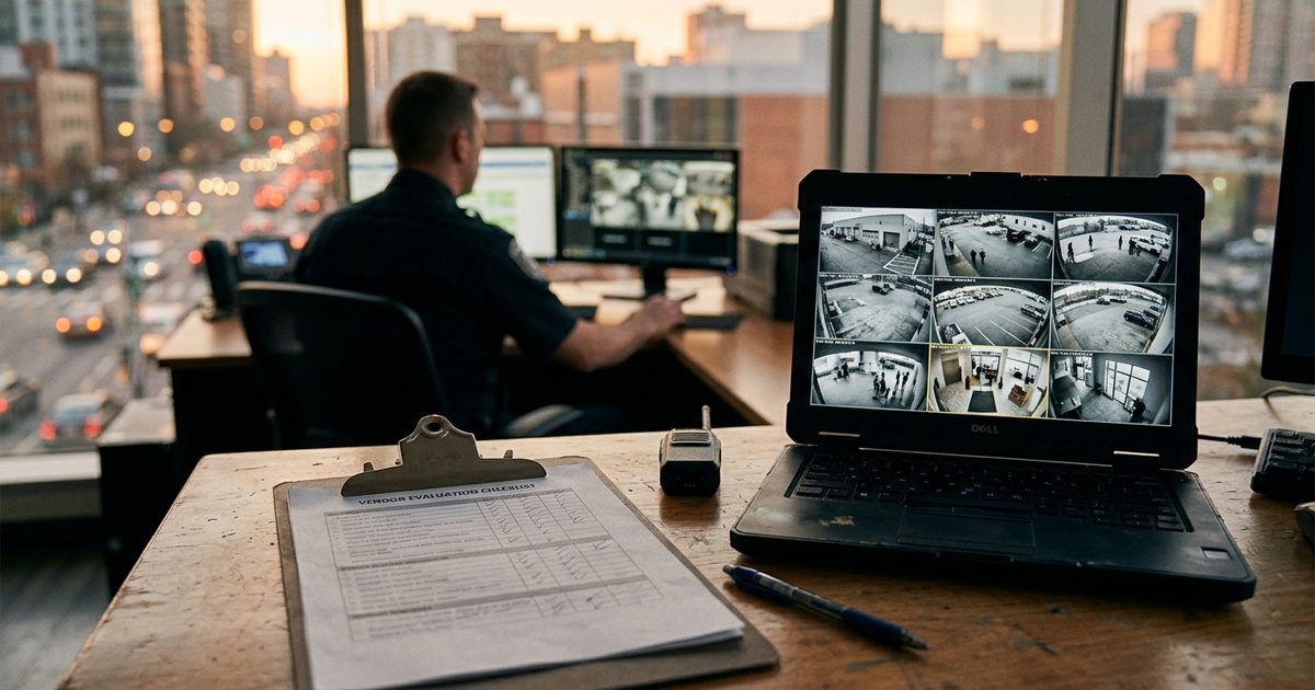 Vendor evaluation checklist beside live camera feeds
