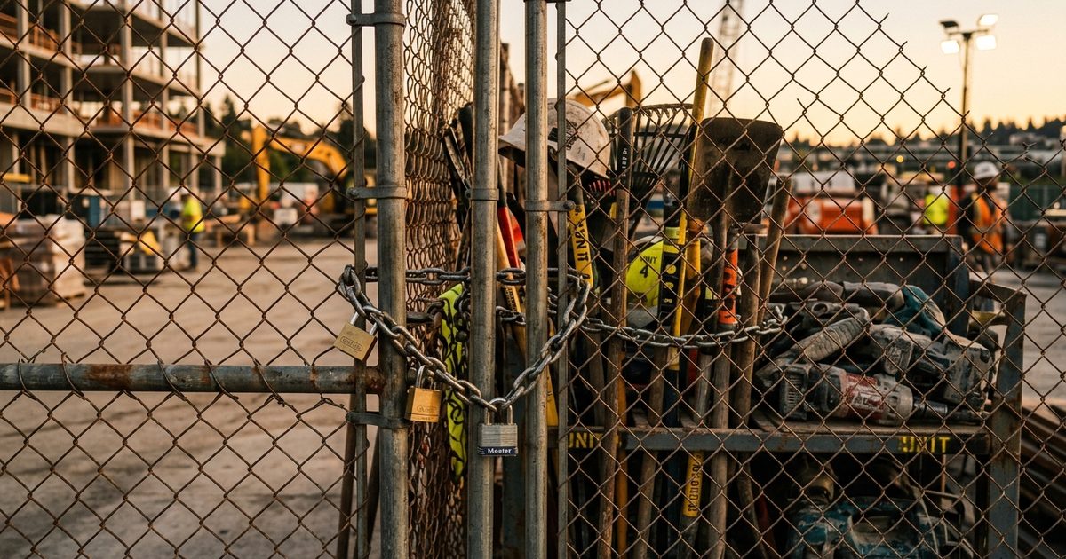 Secured equipment cage on a jobsite