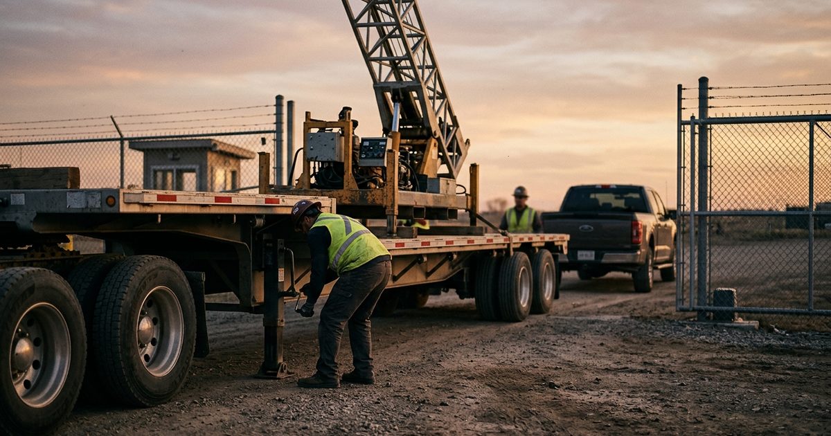 Trailer being set and leveled on delivery