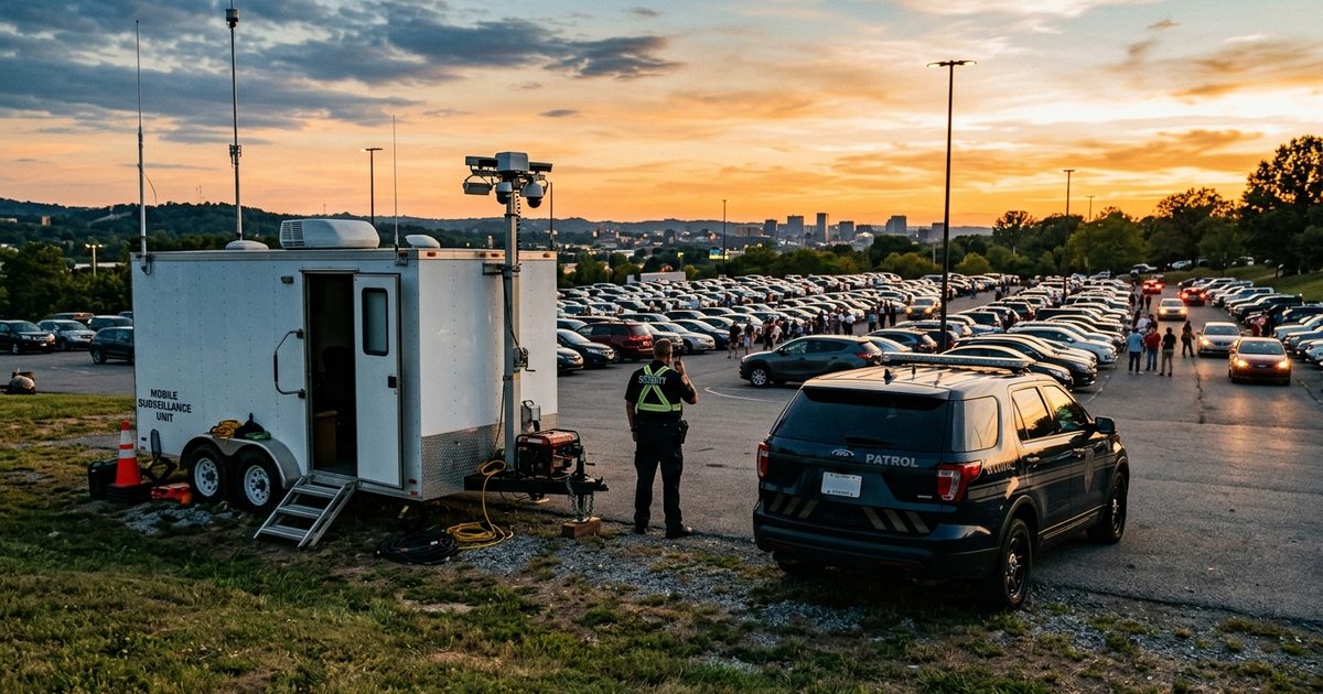 Agency trailer overwatching a public venue
