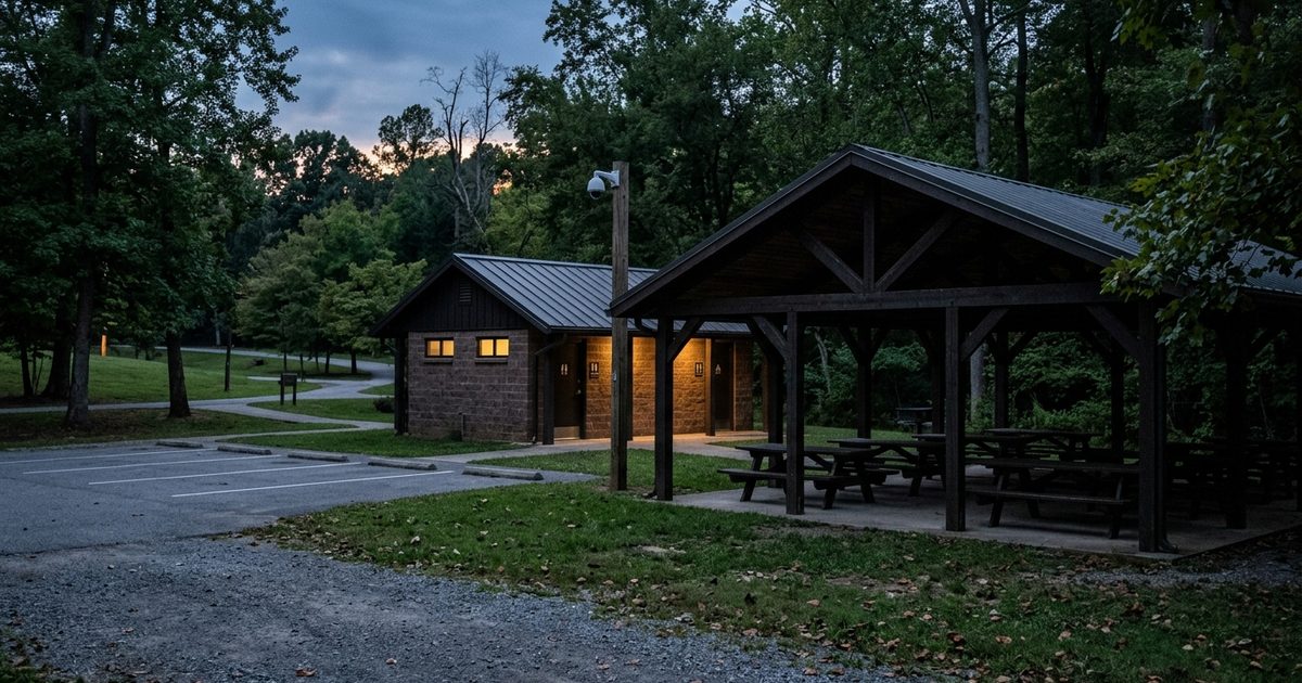 Park pavilion and restroom building after hours