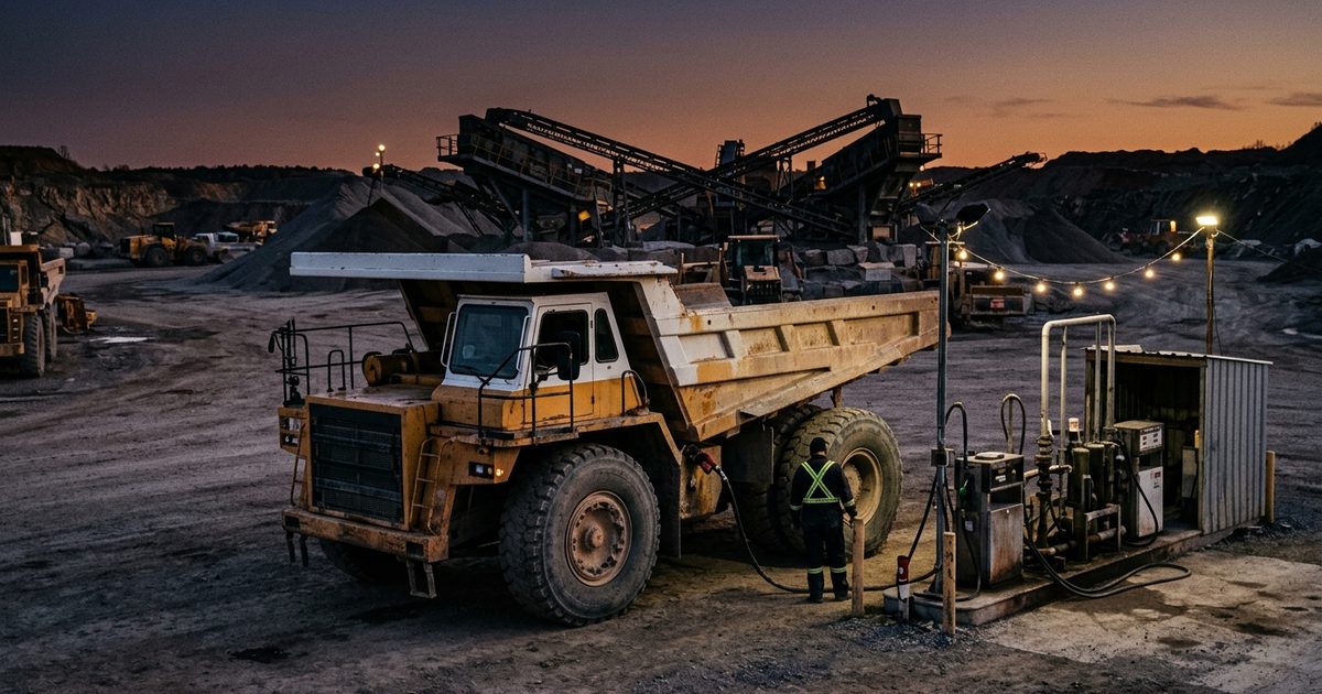 Haul truck at a quarry fuel island