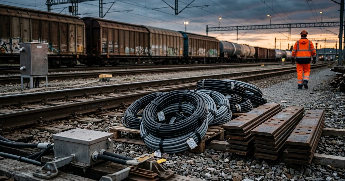 Signal cable staged along the right-of-way