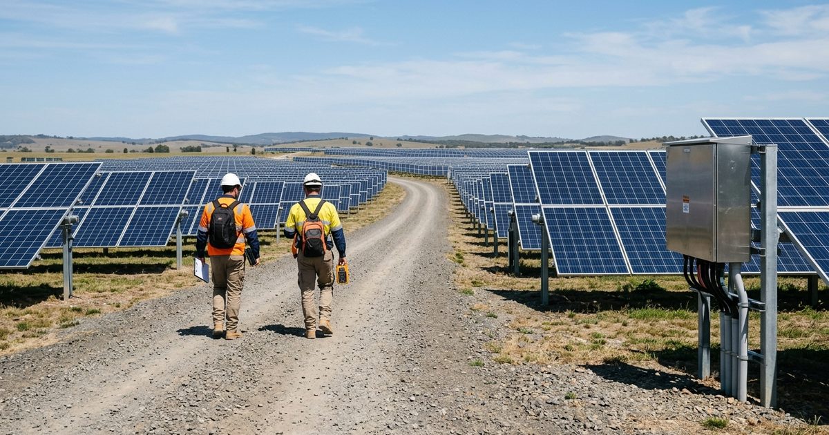 Service road between solar panel rows at a utility-scale site