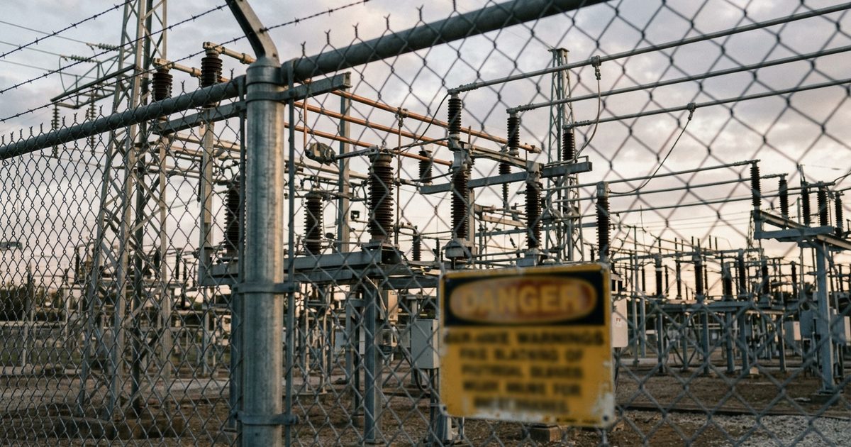 Substation equipment behind perimeter fencing