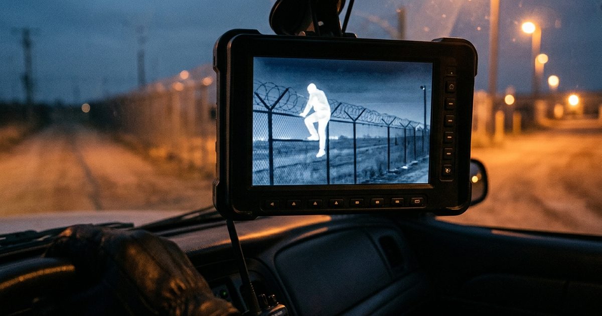 Thermal view of an intruder crossing a fence line at night