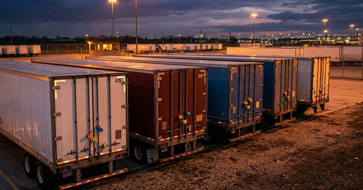 Loaded trailers sealed in an overnight yard