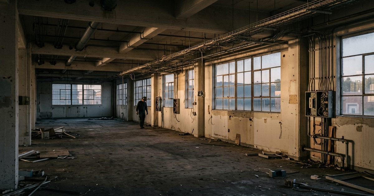 Empty commercial interior with exposed conduit